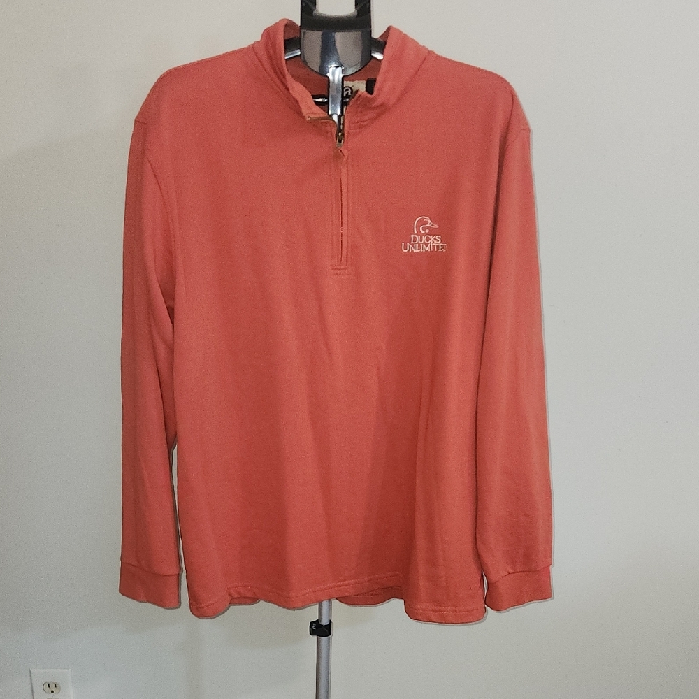 Ducks Unlimited Artisan Men's Orange Quarter Zip Sweatshirt. Size XL.